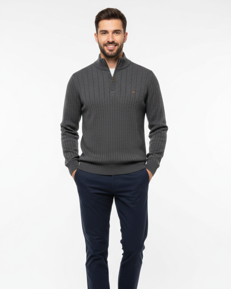 Zayne Pull Homme Half-Zip Coupe Regular en Coton Mélangé, vue 3