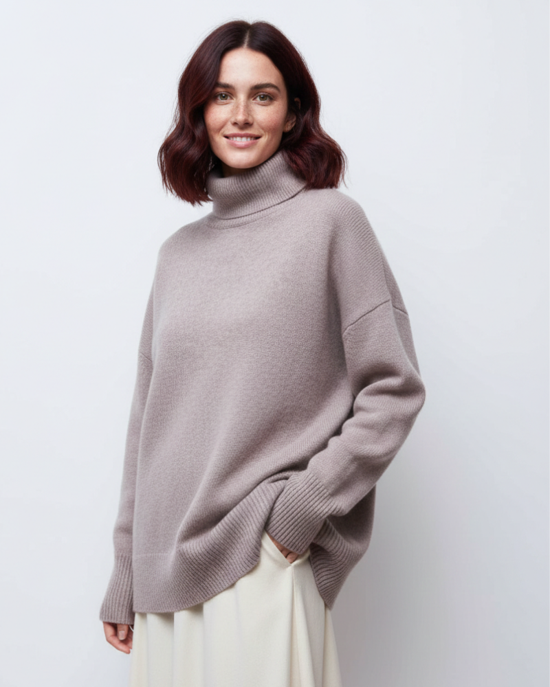 Clara Pull Col Oversize Femme Tricot Chaud en Mélange Laine Mérinos Style Vintage, vue 3
