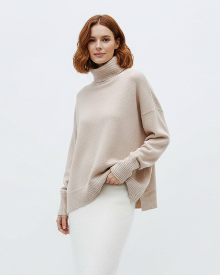 Clara Pull Col Oversize Femme Tricot Chaud en Mélange Laine Mérinos Style Vintage, vue 2