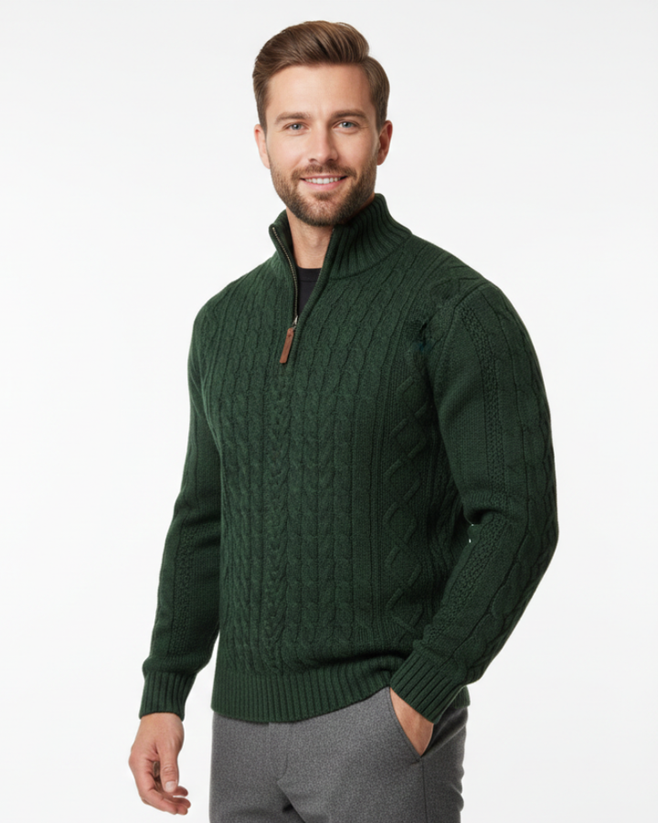 Vhong Pull Homme à Demi-Zip Maille Câblée Chaude, Col Haut & Style Intemporel, vue 5