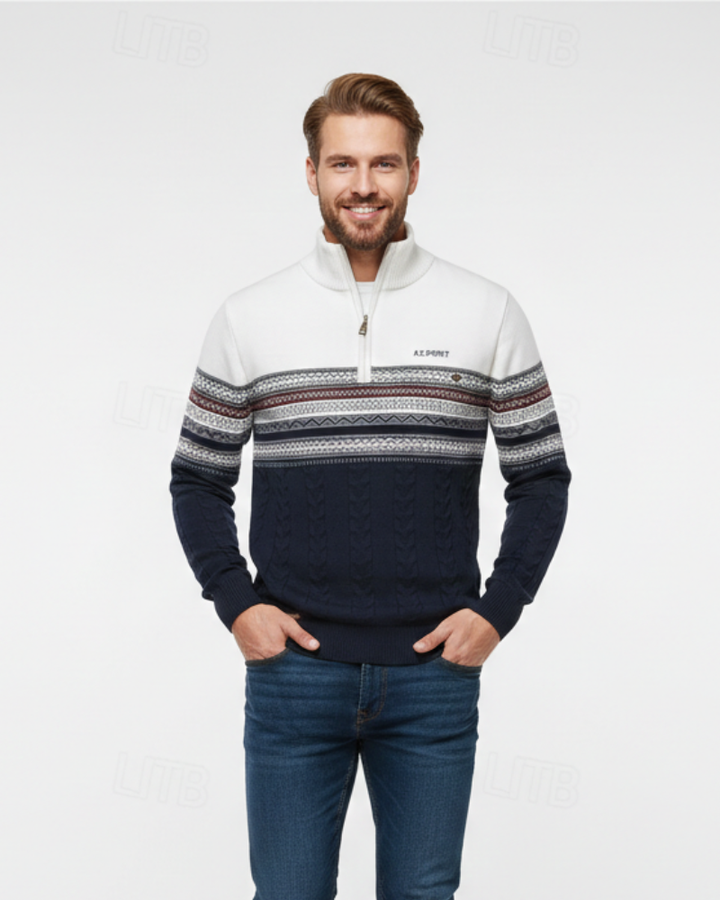 Perry Pull Homme Demi-Zip Tricot Slim Fit Élégant avec Poignets Côtelés pour l’Hiver
