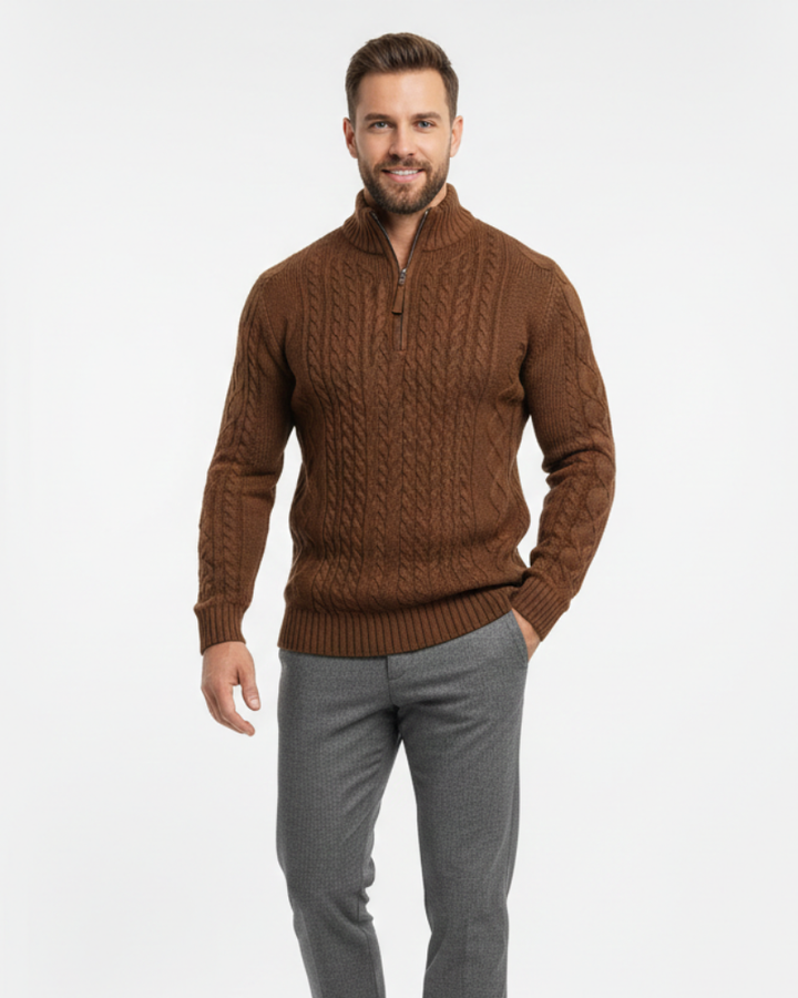 Vhong Pull Homme à Demi-Zip Maille Câblée Chaude, Col Haut & Style Intemporel, vue 4