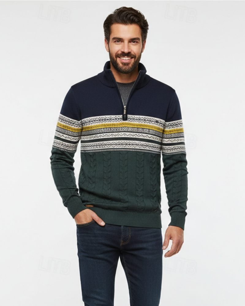 Perry Pull Homme Demi-Zip Tricot Slim Fit Élégant avec Poignets Côtelés pour l’Hiver, vue 2