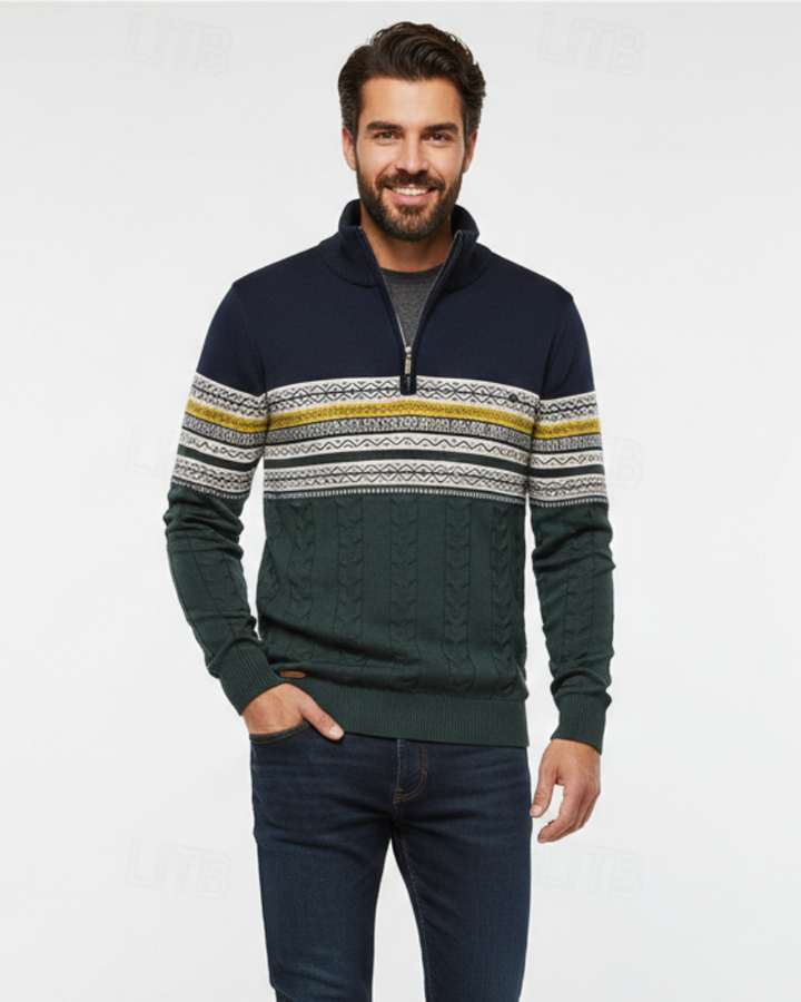 Perry Pull Homme Demi-Zip Tricot Slim Fit Élégant avec Poignets Côtelés pour l’Hiver, vue 2