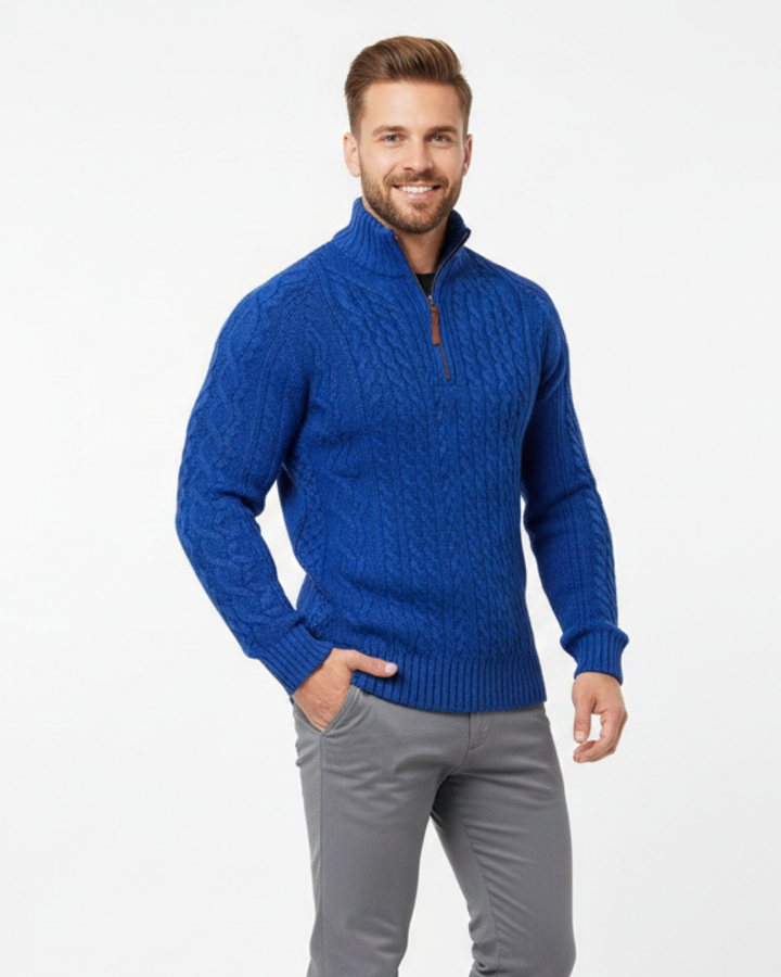 Vhong Pull Homme à Demi-Zip Maille Câblée Chaude, Col Haut & Style Intemporel, vue 2