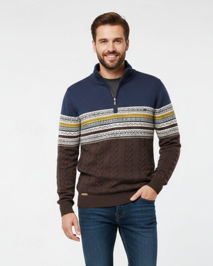 Perry Pull Homme Demi-Zip Tricot Slim Fit Élégant avec Poignets Côtelés pour l’Hiver, vue 3
