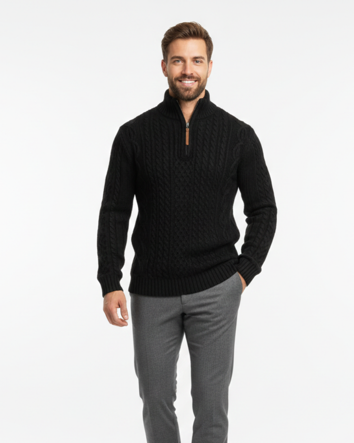 Vhong Pull Homme à Demi-Zip Maille Câblée Chaude, Col Haut & Style Intemporel, vue 3