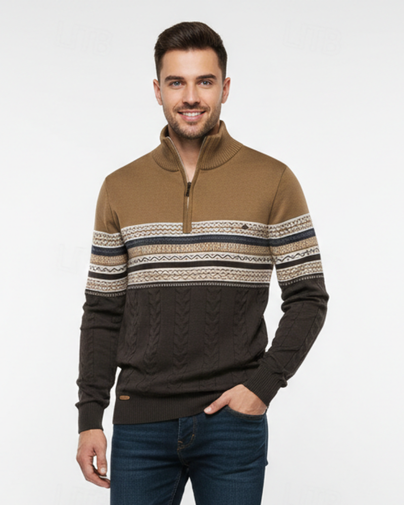 Perry Pull Homme Demi-Zip Tricot Slim Fit Élégant avec Poignets Côtelés pour l’Hiver, vue 4