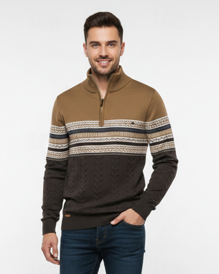 Perry Pull Homme Demi-Zip Tricot Slim Fit Élégant avec Poignets Côtelés pour l’Hiver, vue 4