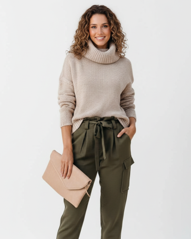 Celeste Pull Tricoté Femme Col Rabattu, Maille Épaisse & Coupe Ample Élégante, vue 3