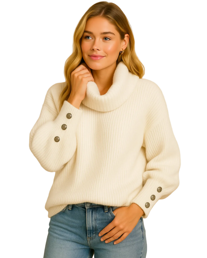 Eliana Pull Col Roulé Femme Pull Élégant à Col Haut avec Détails Boutons et Coupe Intemporelle