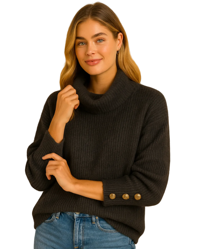 Eliana Pull Col Roulé Femme Pull Élégant à Col Haut avec Détails Boutons et Coupe Intemporelle, vue 2