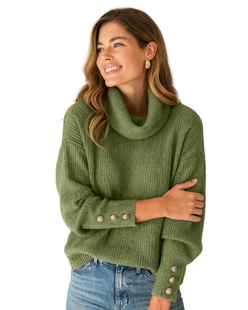 Eliana Pull Col Roulé Femme Pull Élégant à Col Haut avec Détails Boutons et Coupe Intemporelle, vue 3