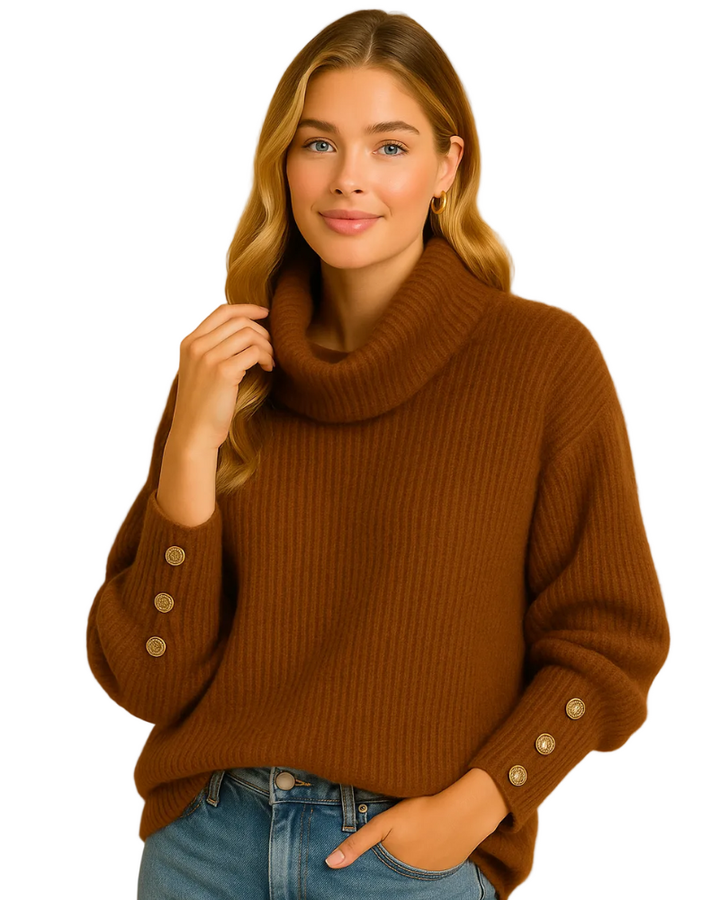 Eliana Pull Col Roulé Femme Pull Élégant à Col Haut avec Détails Boutons et Coupe Intemporelle, vue 4
