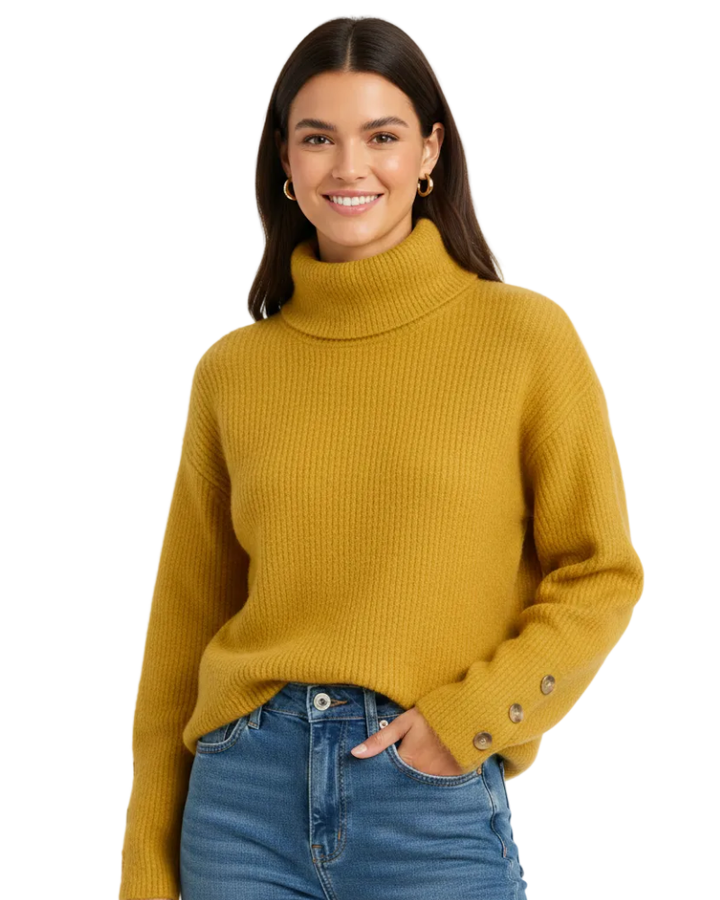 Eliana Pull Col Roulé Femme Pull Élégant à Col Haut avec Détails Boutons et Coupe Intemporelle, vue 5