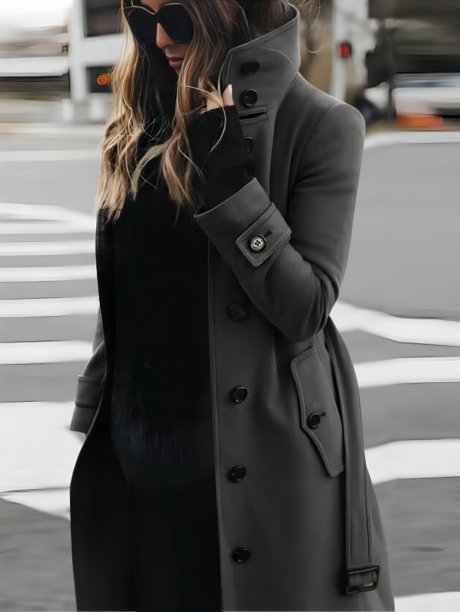 Mhel Trenchcoat Femme Manteau Élégant avec Col Haut & Ceinture Taille Flatteuse