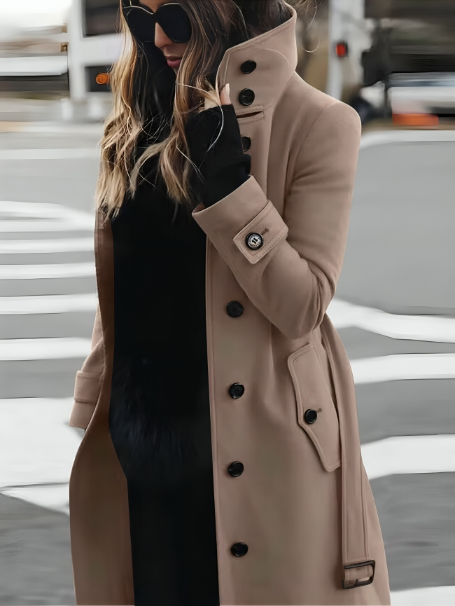 Mhel Trenchcoat Femme Manteau Élégant avec Col Haut & Ceinture Taille Flatteuse, vue 2