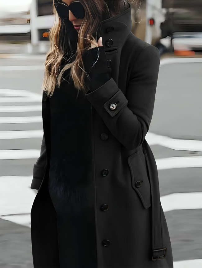 Mhel Trenchcoat Femme Manteau Élégant avec Col Haut & Ceinture Taille Flatteuse, vue 4