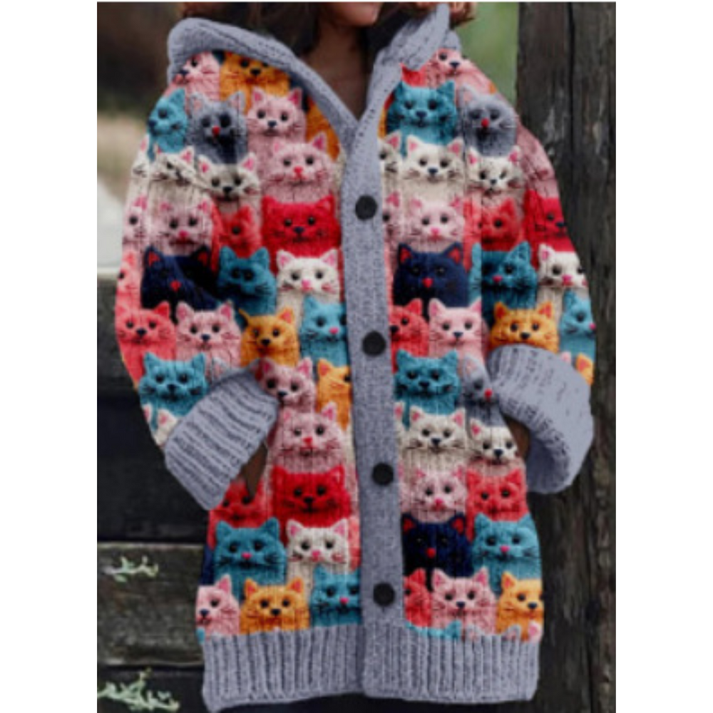 Cardigan Lenora Multicolore à Motifs de Chats Douillet & Original, Mélange Acrylique et Polyester, vue 2