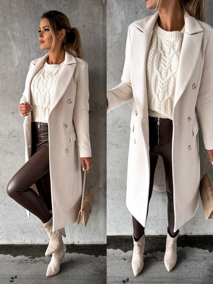 Georgia Manteau Long en Laine Mélangée pour Femme Design Élégant à Revers Notchés dans des Couleurs Hivernales Classiques, vue 2