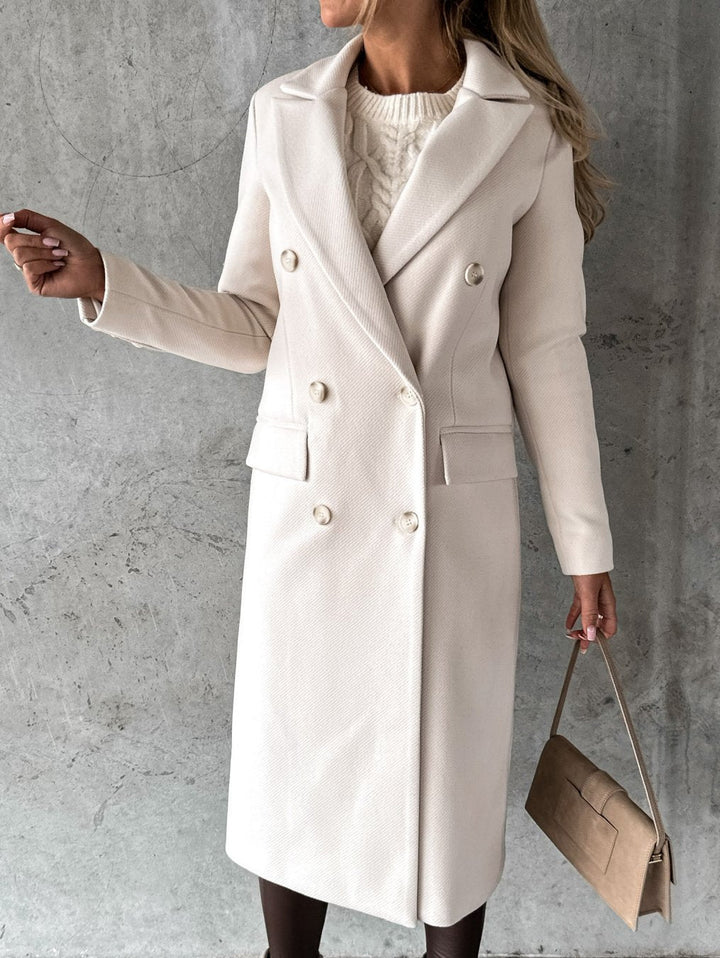 Georgia Manteau Long en Laine Mélangée pour Femme Design Élégant à Revers Notchés dans des Couleurs Hivernales Classiques, vue 3
