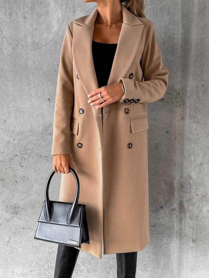 Georgia Manteau Long en Laine Mélangée pour Femme Design Élégant à Revers Notchés dans des Couleurs Hivernales Classiques