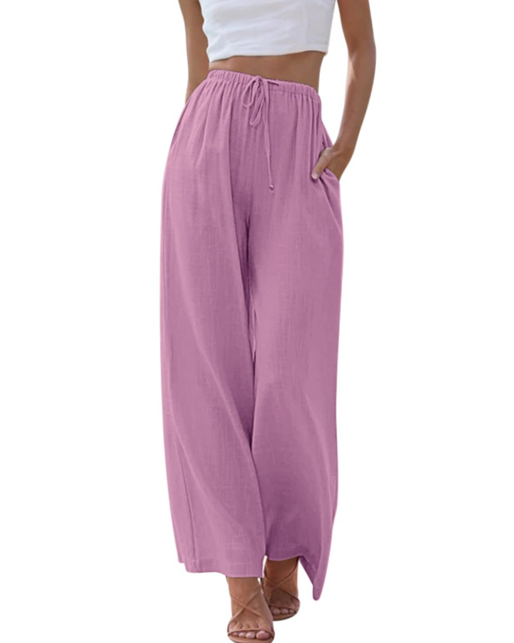 Eulalie Pantalon Large Femme Mélange Lin, Taille Élastique à Cordon & Poches, vue 12