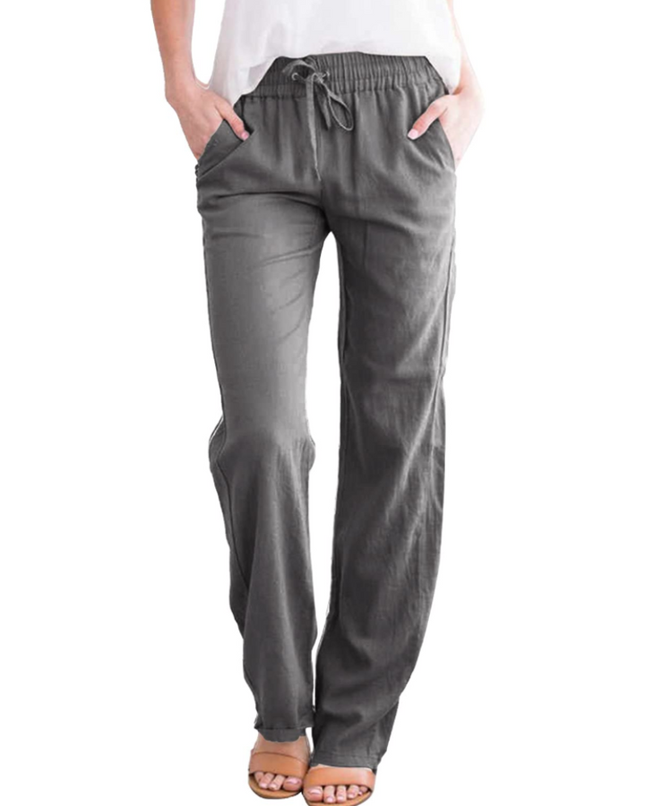 Thalia Pantalon Femme Coton & Lin, Taille Élastique à Cordon, Coupe Droite & Poches, vue 6