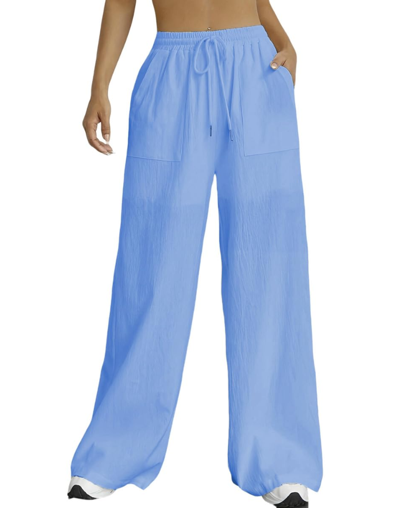 Maribel Pantalon Palazzo Femme Taille Haute à Cordon, Fluide, Doublé & Poches, vue 4