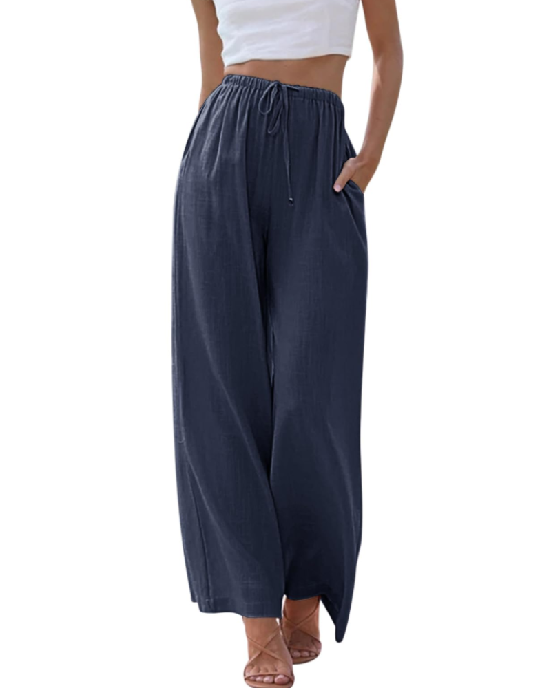 Eulalie Pantalon Large Femme Mélange Lin, Taille Élastique à Cordon & Poches, vue 4