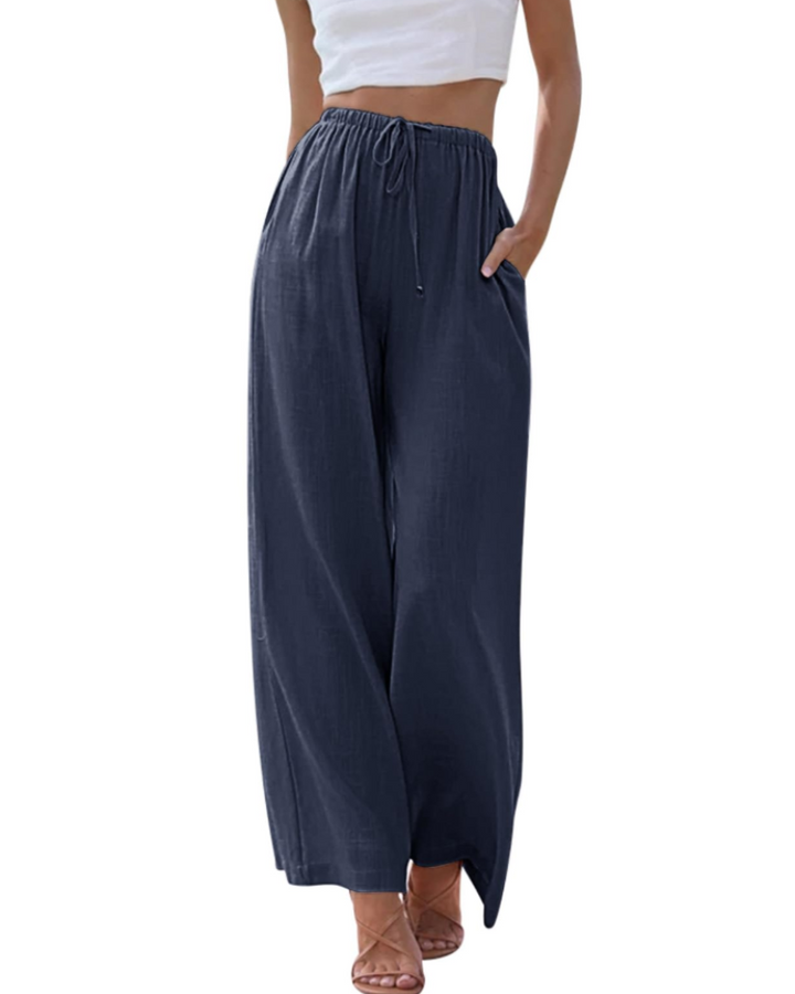 Eulalie Pantalon Large Femme Mélange Lin, Taille Élastique à Cordon & Poches, vue 4