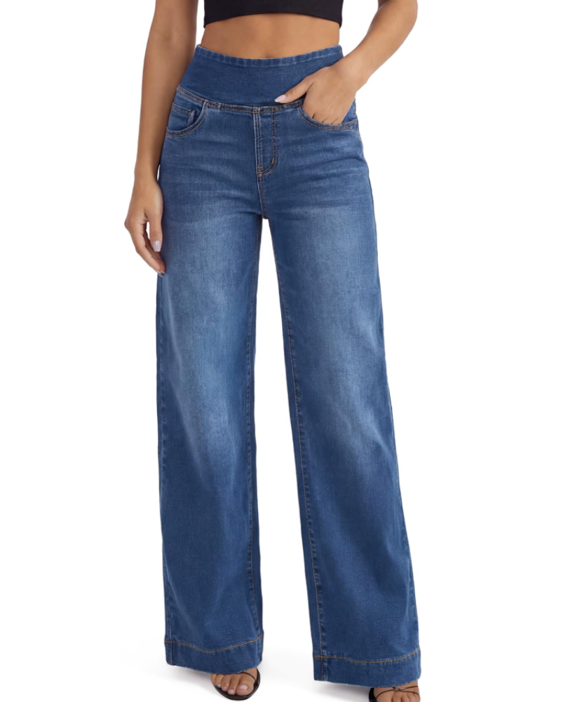 Imogen Jean Large Femme Taille Haute Élastique, Stretch, Coupe Droite & 4 Poches, vue 4
