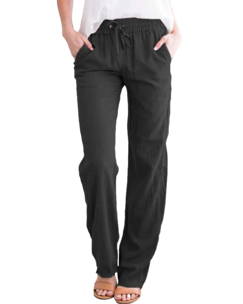 Thalia Pantalon Femme Coton & Lin, Taille Élastique à Cordon, Coupe Droite & Poches, vue 7
