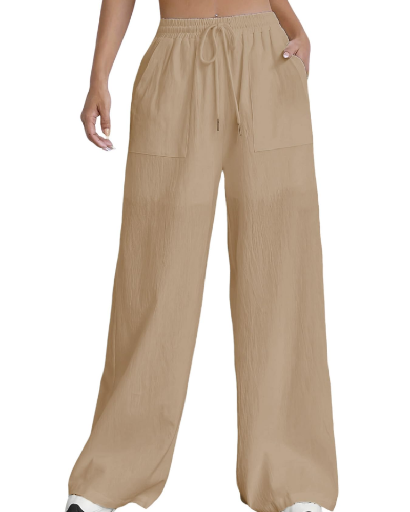 Maribel Pantalon Palazzo Femme Taille Haute à Cordon, Fluide, Doublé & Poches, vue 5