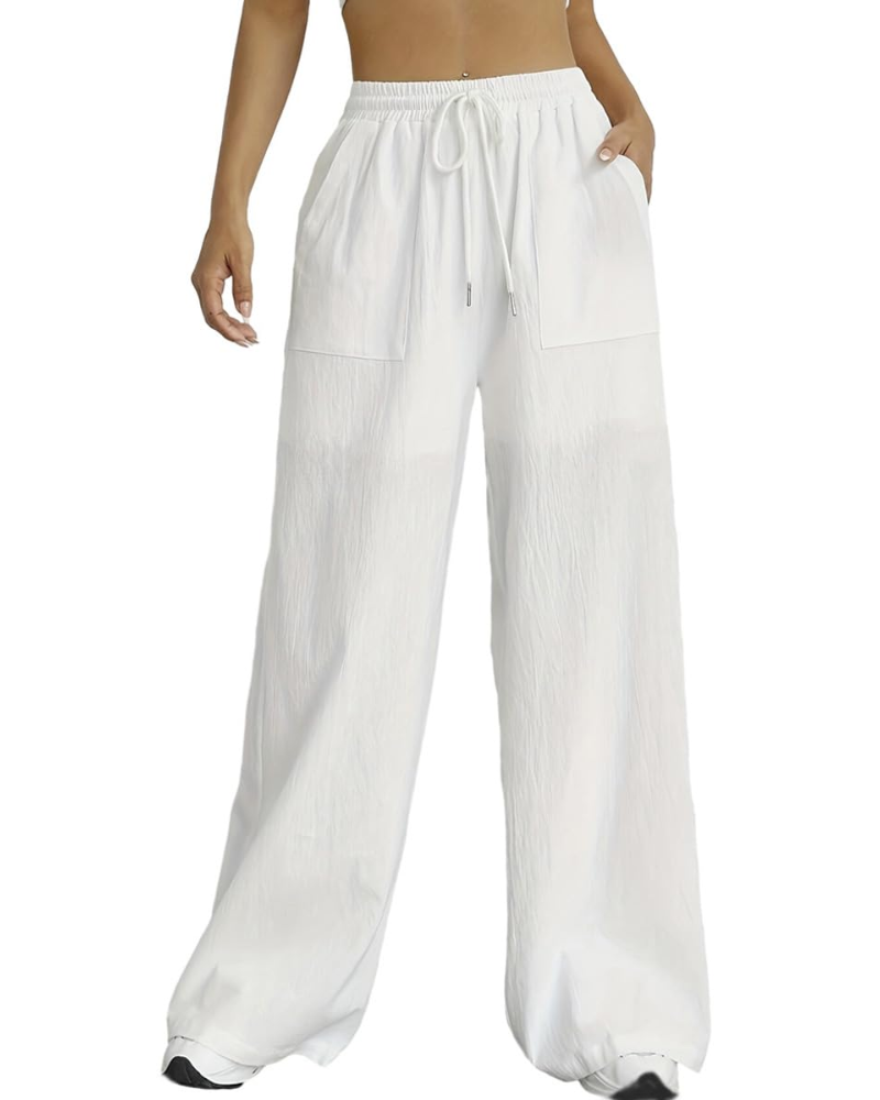 Maribel Pantalon Palazzo Femme Taille Haute à Cordon, Fluide, Doublé & Poches, vue 3