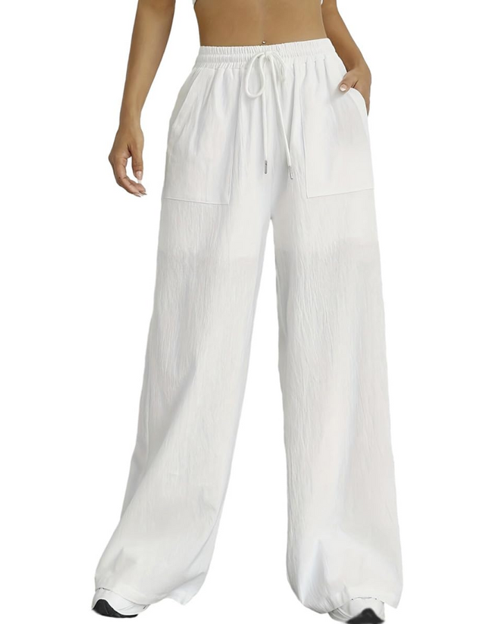 Maribel Pantalon Palazzo Femme Taille Haute à Cordon, Fluide, Doublé & Poches, vue 3