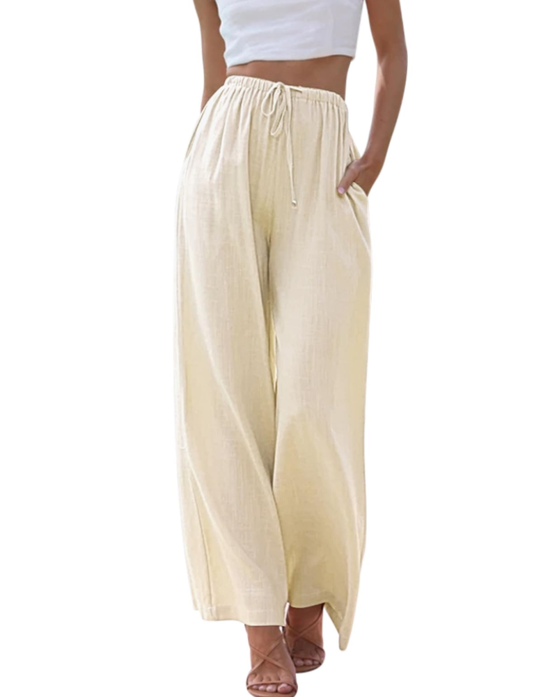 Eulalie Pantalon Large Femme Mélange Lin, Taille Élastique à Cordon & Poches, vue 3