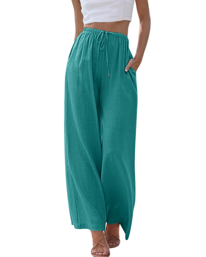 Eulalie Pantalon Large Femme Mélange Lin, Taille Élastique à Cordon & Poches, vue 10