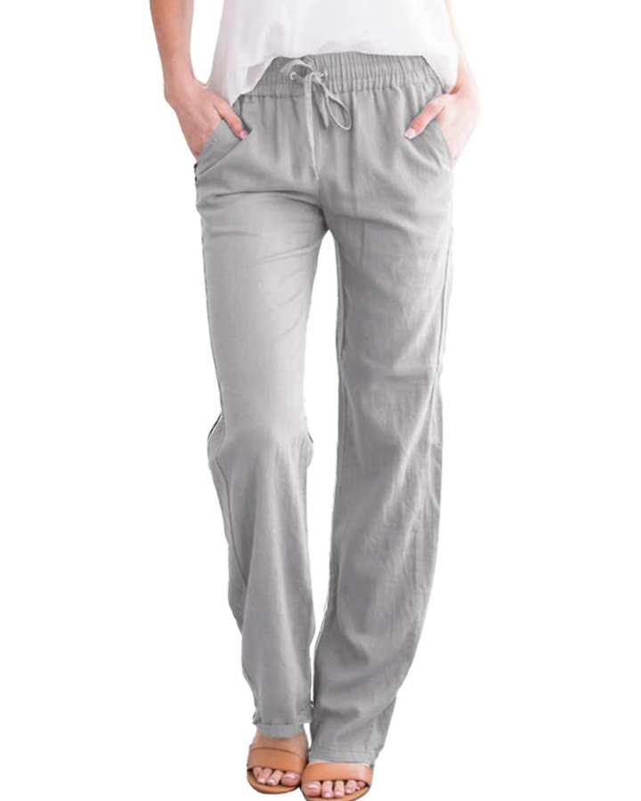 Thalia Pantalon Femme Coton & Lin, Taille Élastique à Cordon, Coupe Droite & Poches, vue 5