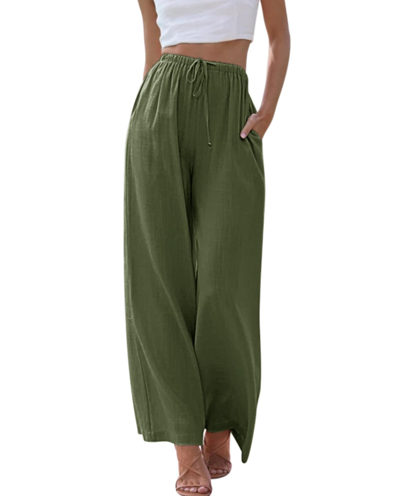 Eulalie Pantalon Large Femme Mélange Lin, Taille Élastique à Cordon & Poches, vue 5
