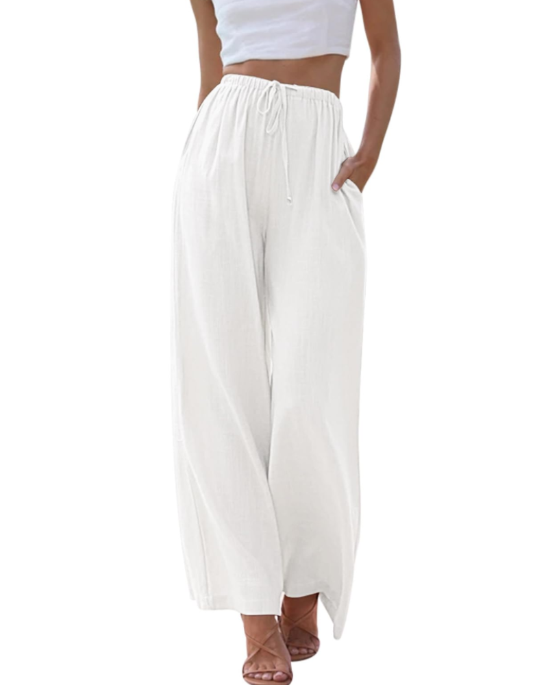 Eulalie Pantalon Large Femme Mélange Lin, Taille Élastique à Cordon & Poches, vue 2