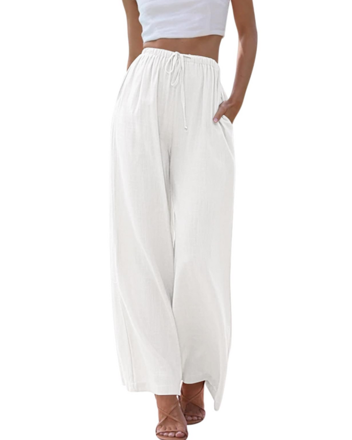 Eulalie Pantalon Large Femme Mélange Lin, Taille Élastique à Cordon & Poches, vue 2