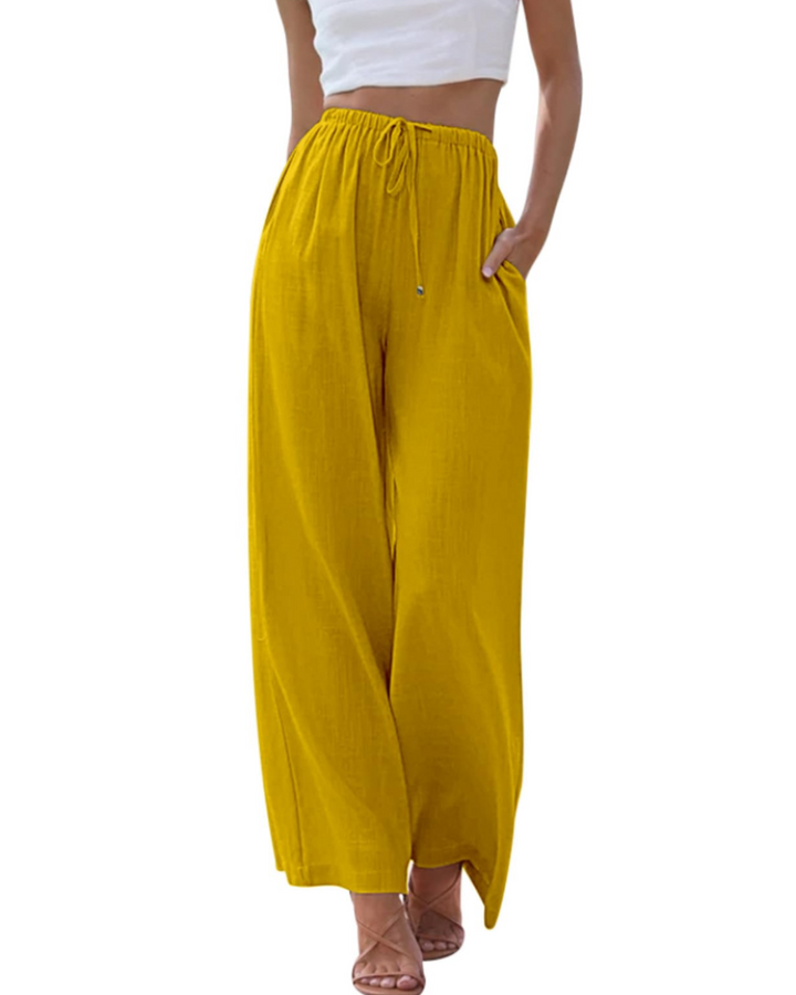 Eulalie Pantalon Large Femme Mélange Lin, Taille Élastique à Cordon & Poches, vue 7