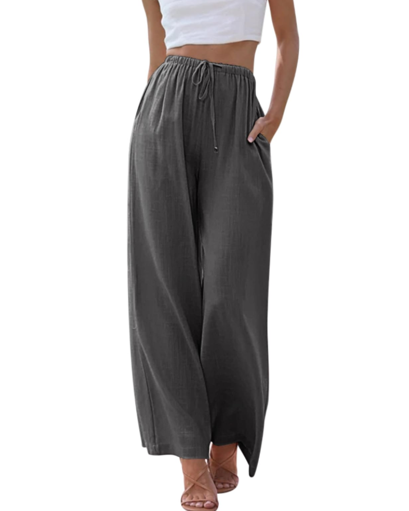 Eulalie Pantalon Large Femme Mélange Lin, Taille Élastique à Cordon & Poches, vue 6