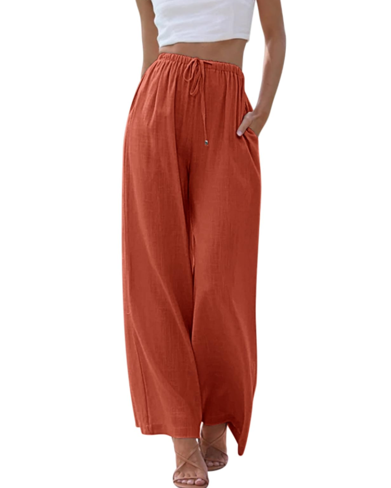 Eulalie Pantalon Large Femme Mélange Lin, Taille Élastique à Cordon & Poches, vue 11