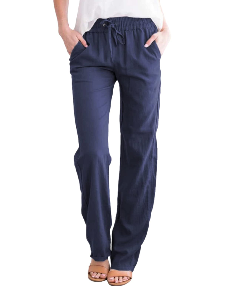 Thalia Pantalon Femme Coton & Lin, Taille Élastique à Cordon, Coupe Droite & Poches, vue 8