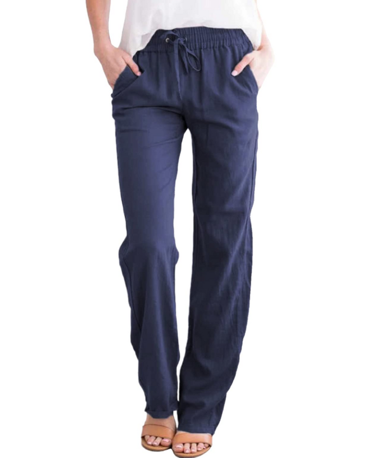 Thalia Pantalon Femme Coton & Lin, Taille Élastique à Cordon, Coupe Droite & Poches, vue 8