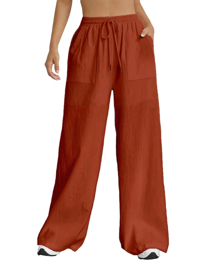 Maribel Pantalon Palazzo Femme Taille Haute à Cordon, Fluide, Doublé & Poches, vue 6
