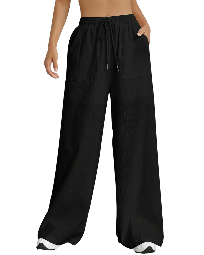 Maribel Pantalon Palazzo Femme Taille Haute à Cordon, Fluide, Doublé & Poches, vue 2