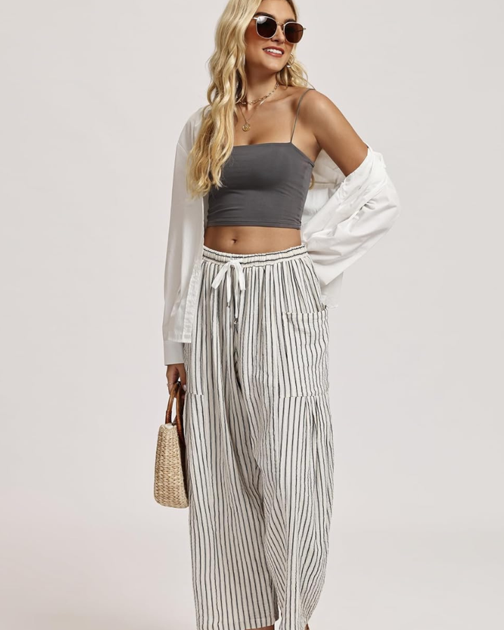 Tina Pantalon Femme Palazzo Lin Large Oversize Taille Cordon & Poches, vue 4